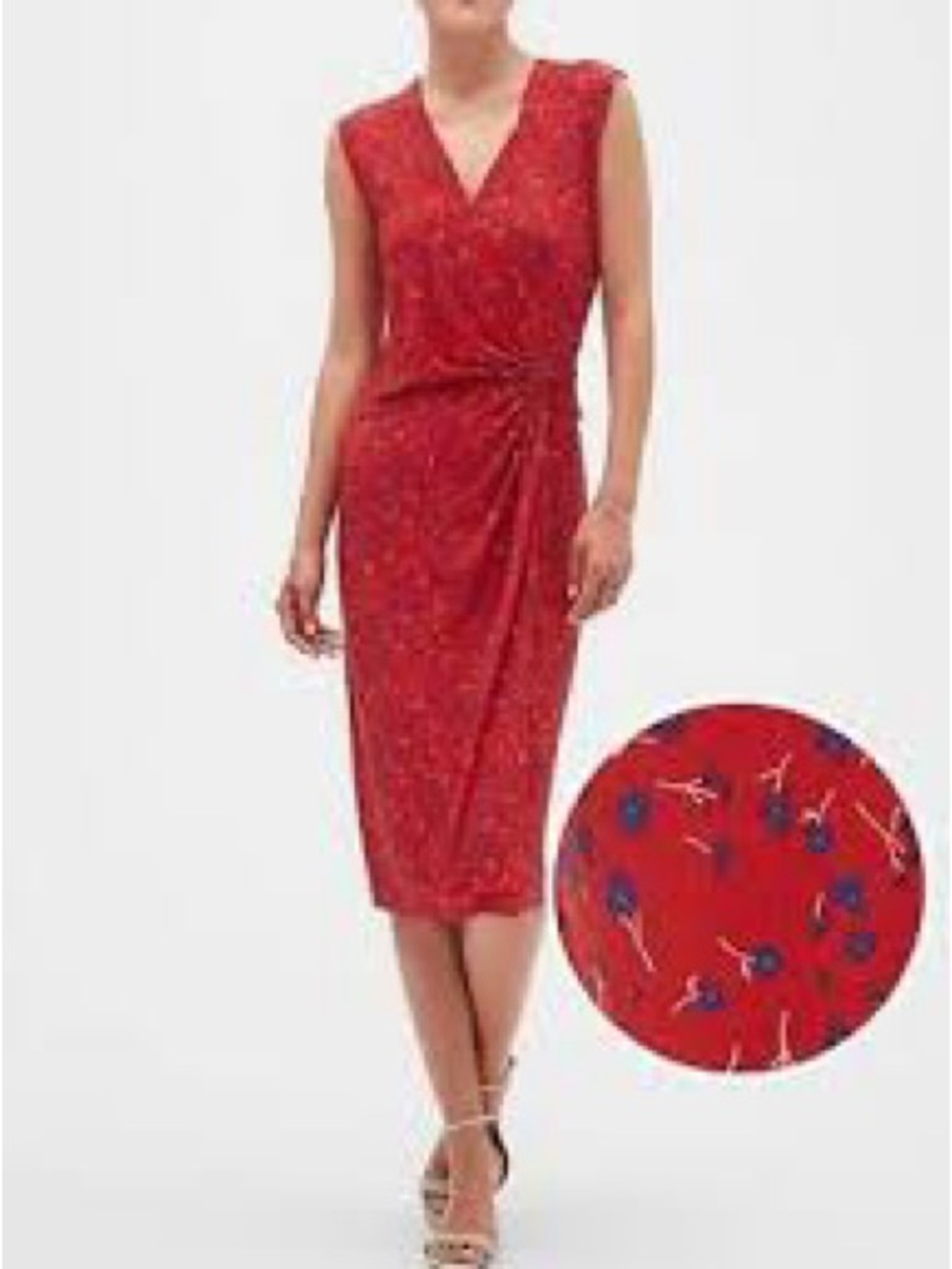 Banana Republic Red Floral Ruched Twist Front Midi Dress Size Small